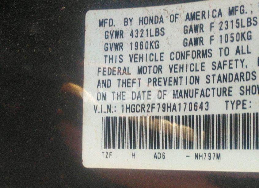 Photo 9 of 2017 Honda Accord EX (VIN 1HGCR2F79HA170643)