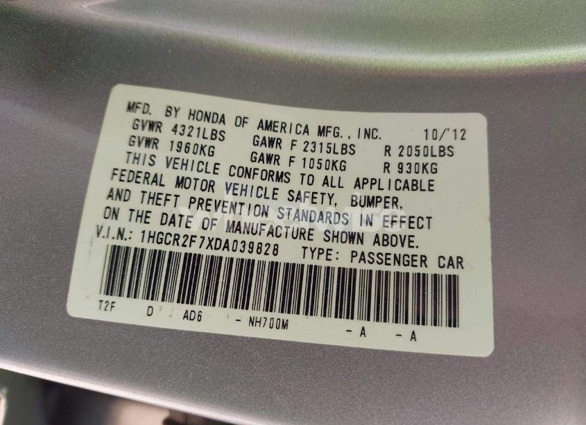 Photo 9 of 2013 Honda Accord EX (VIN 1HGCR2F7XDA039828)