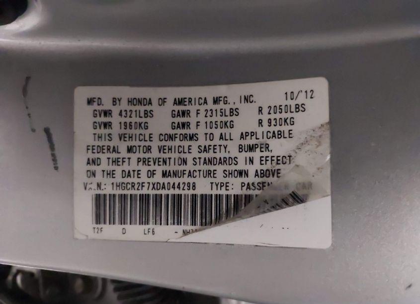 Photo 9 of 2013 Honda Accord EX (VIN 1HGCR2F7XDA044298)