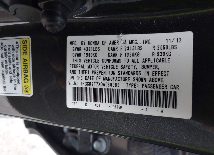 Photo 7 of 2013 Honda Accord EX (VIN 1HGCR2F7XDA068083)