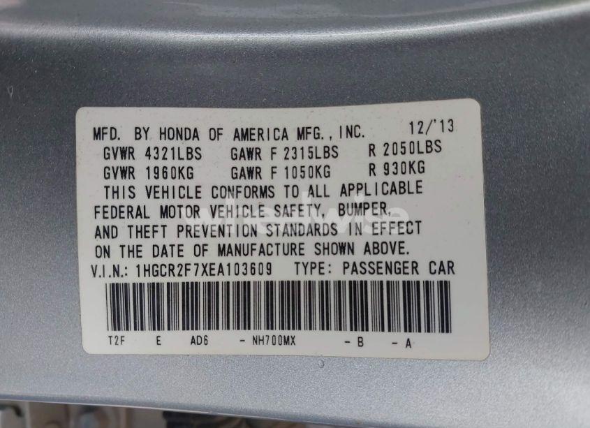 Photo 9 of 2014 Honda Accord EX (VIN 1HGCR2F7XEA103609)