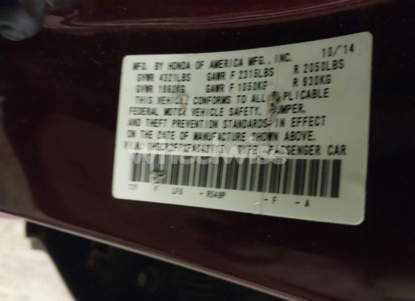 Photo 9 of 2015 Honda Accord EX (VIN 1HGCR2F7XFA049715)