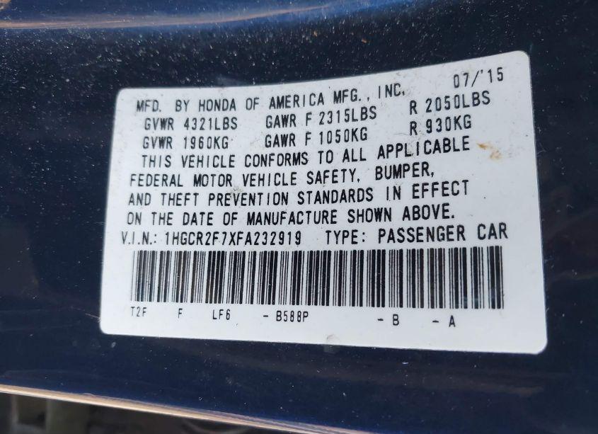 Photo 9 of 2015 Honda Accord EX (VIN 1HGCR2F7XFA232919)