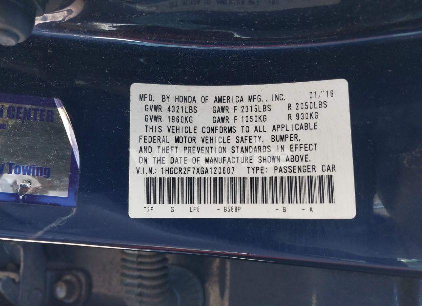 Photo 9 of 2016 Honda Accord EX (VIN 1HGCR2F7XGA120607)