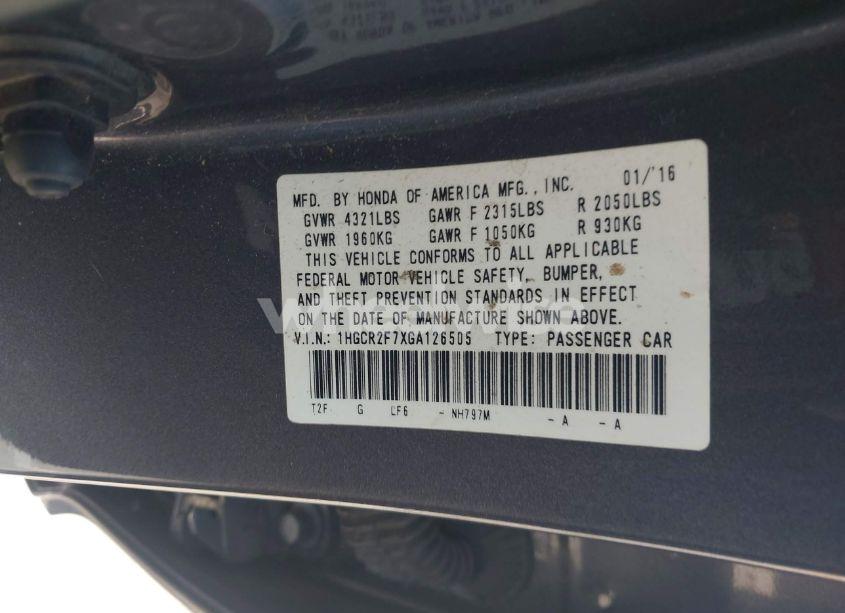 Photo 9 of 2016 Honda Accord EX (VIN 1HGCR2F7XGA126505)