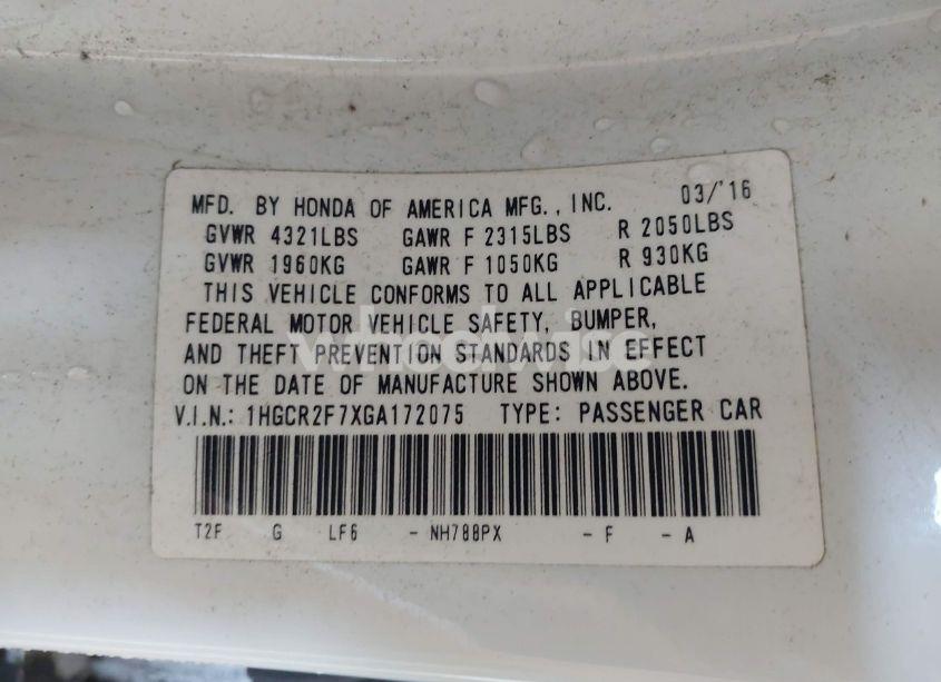 Photo 9 of 2016 Honda Accord EX (VIN 1HGCR2F7XGA172075)