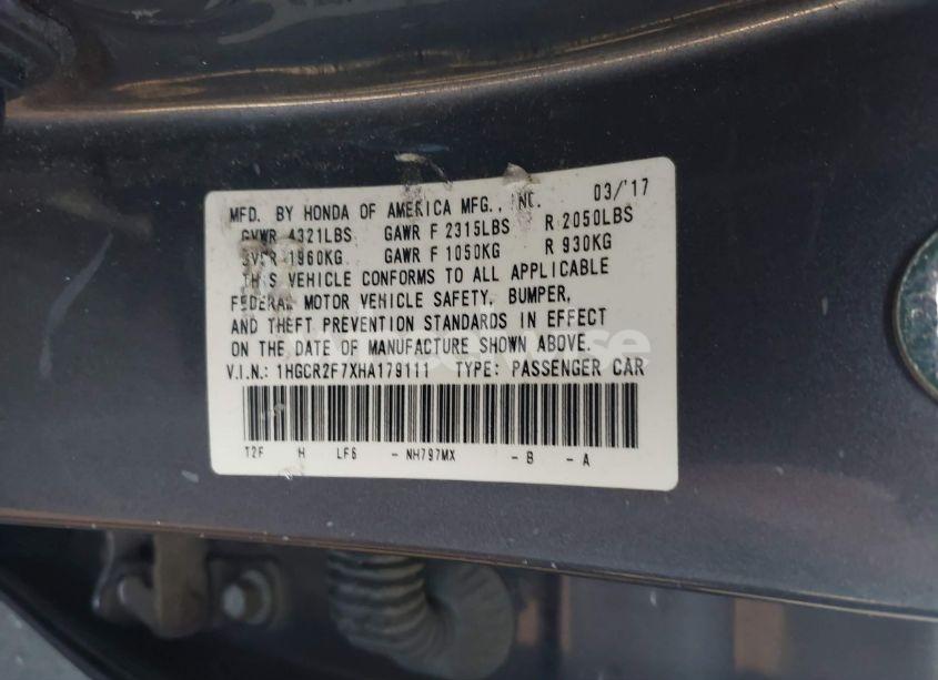 Photo 9 of 2017 Honda Accord EX (VIN 1HGCR2F7XHA179111)