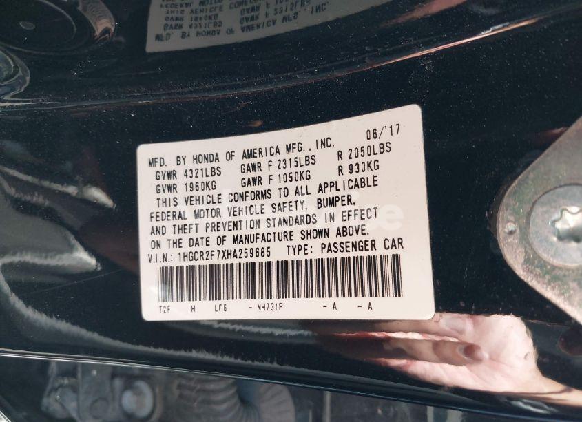 Photo 9 of 2017 Honda Accord EX (VIN 1HGCR2F7XHA259685)