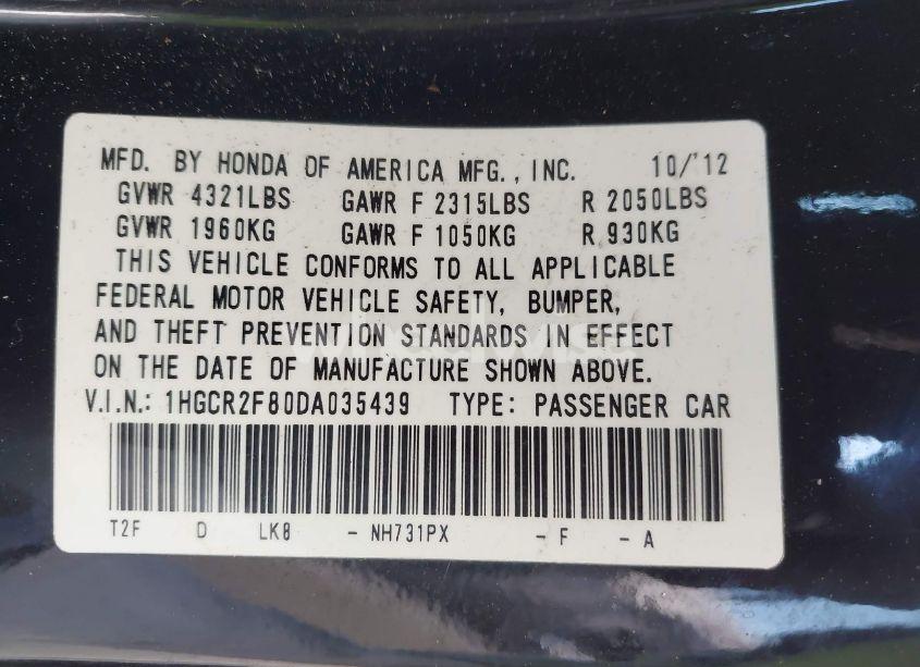 Photo 9 of 2013 Honda Accord EX-L (VIN 1HGCR2F80DA035439)