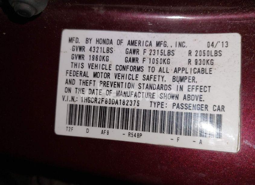 Photo 9 of 2013 Honda Accord EX-L (VIN 1HGCR2F80DA182375)