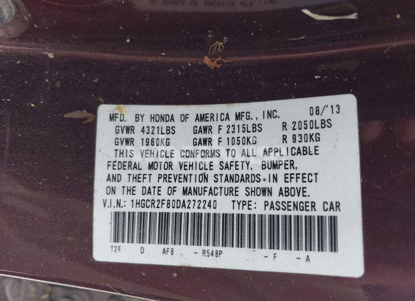 Photo 9 of 2013 Honda Accord EX-L (VIN 1HGCR2F80DA272240)