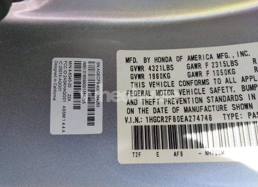 Photo 9 of 2014 Honda Accord EX-L (VIN 1HGCR2F80EA274748)