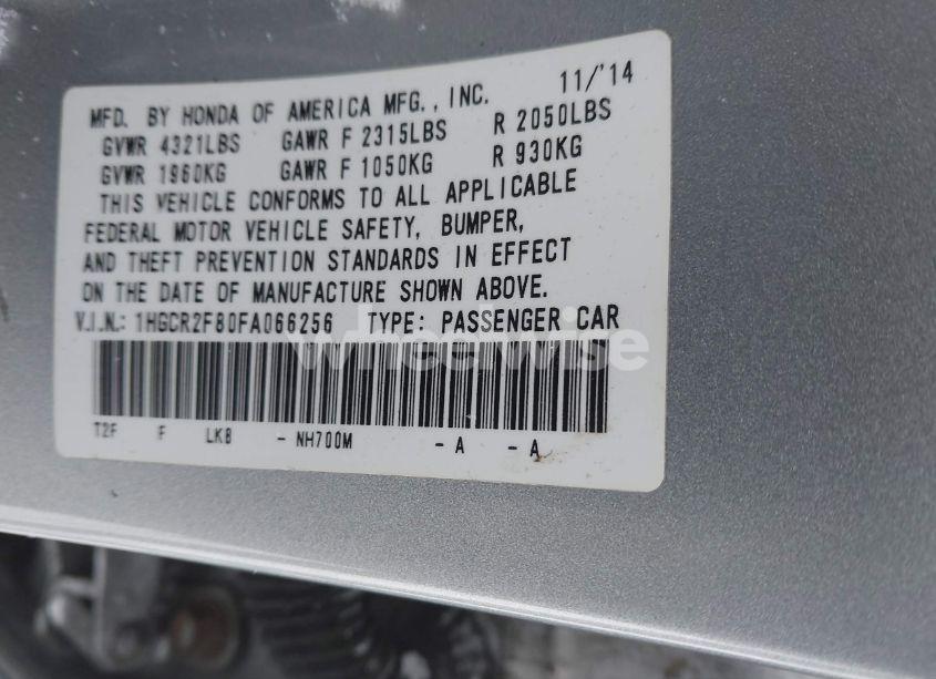 Photo 9 of 2015 Honda Accord EX-L (VIN 1HGCR2F80FA066256)