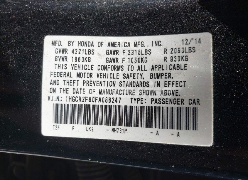 Photo 9 of 2015 Honda Accord EX-L (VIN 1HGCR2F80FA086247)