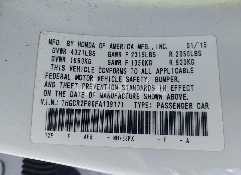 Photo 9 of 2015 Honda Accord EX-L (VIN 1HGCR2F80FA109171)