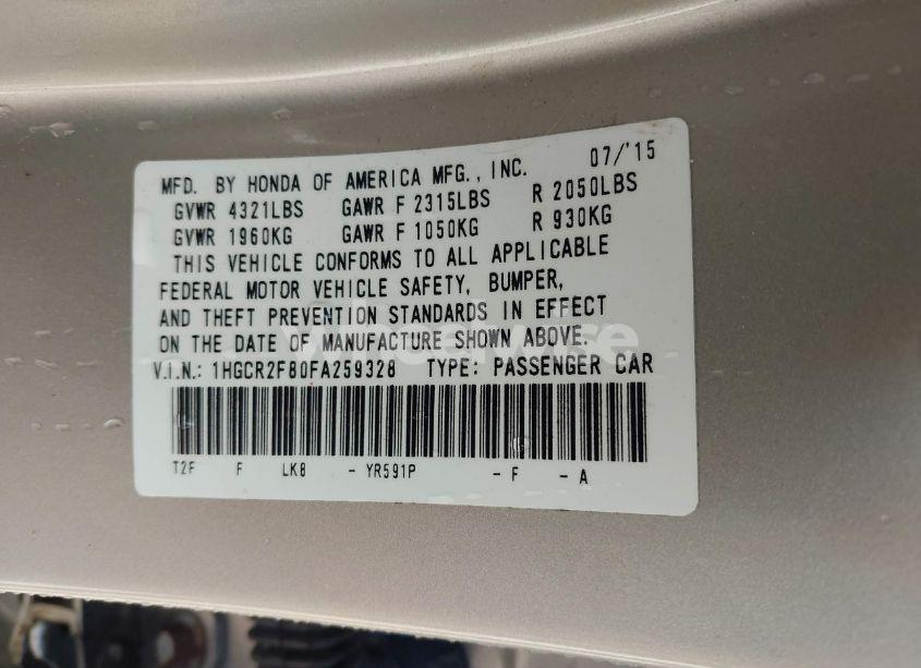 Photo 9 of 2015 Honda Accord EX-L (VIN 1HGCR2F80FA259328)