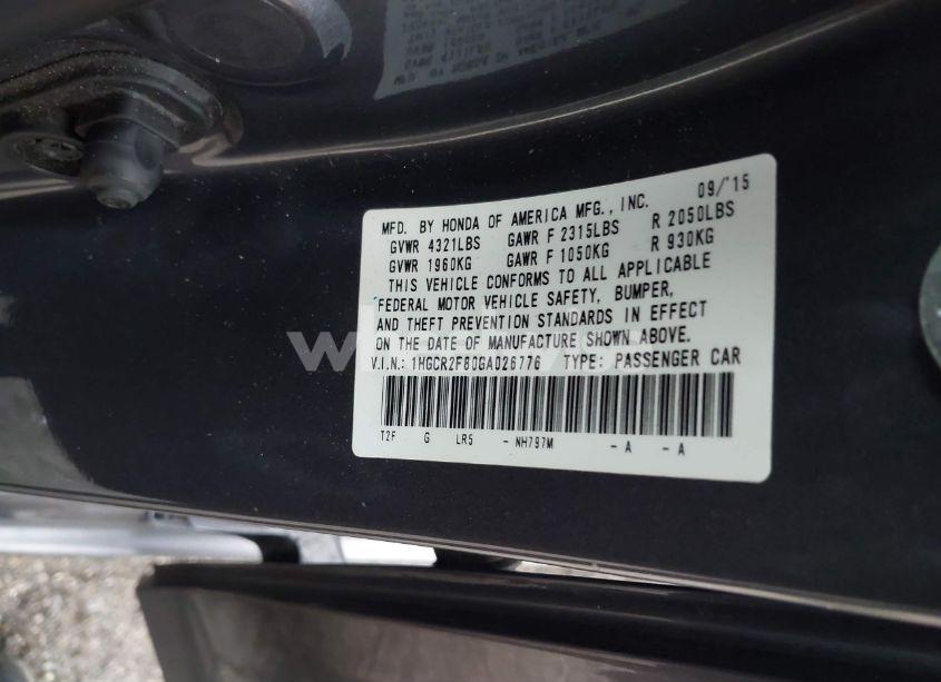 Photo 9 of 2016 Honda Accord SEDAN (VIN 1HGCR2F80GA026776)