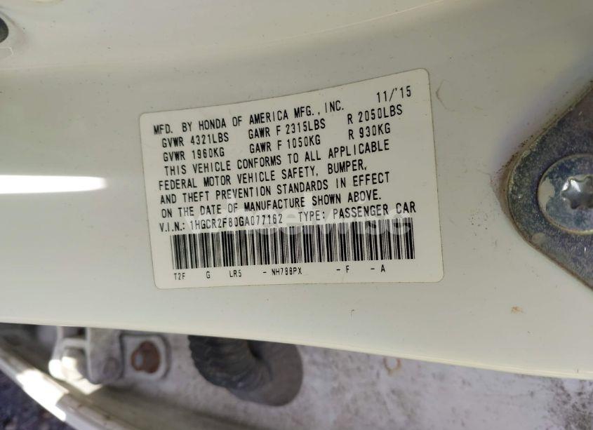 Photo 9 of 2016 Honda Accord EX-L (VIN 1HGCR2F80GA077162)