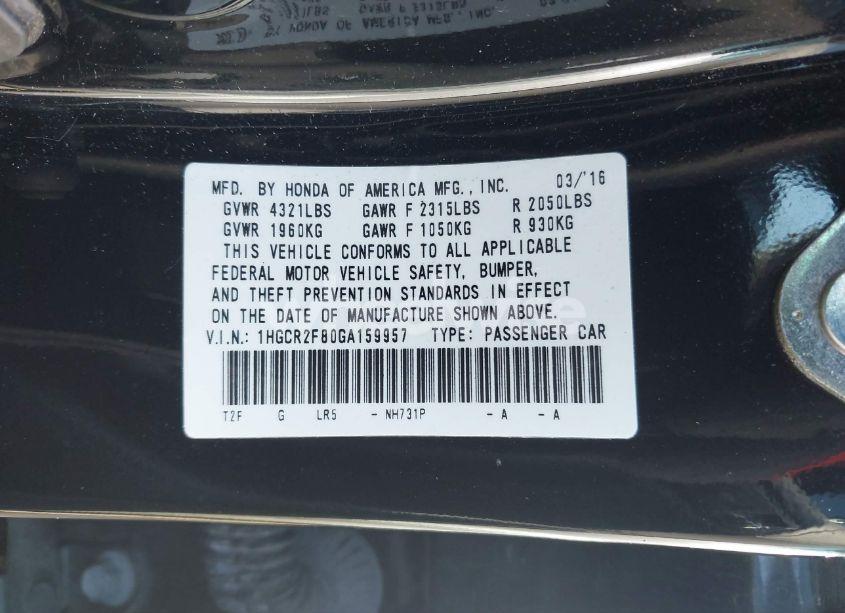 Photo 9 of 2016 Honda Accord EX-L (VIN 1HGCR2F80GA159957)