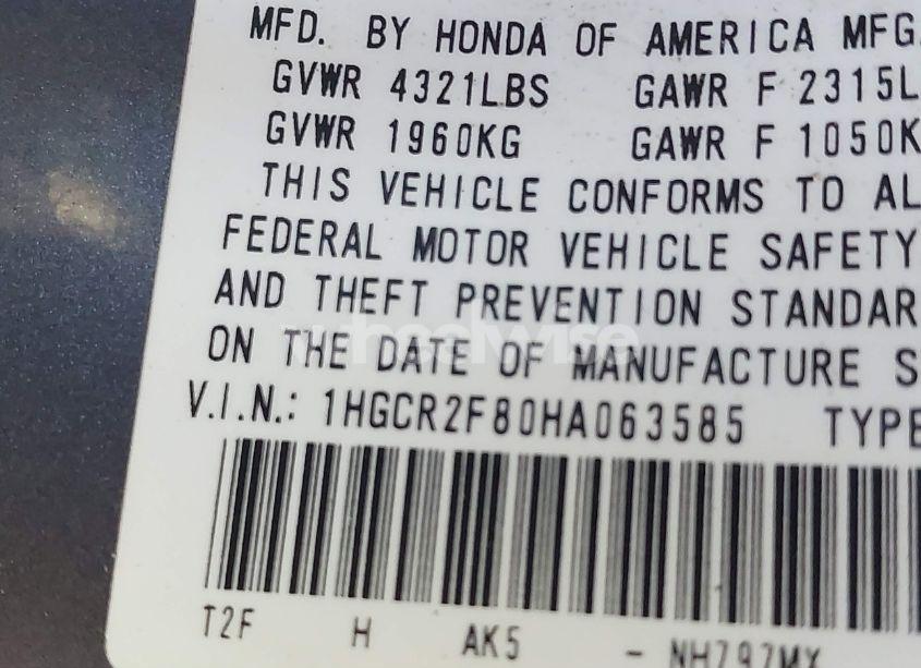 Photo 9 of 2017 Honda Accord EX-L (VIN 1HGCR2F80HA063585)