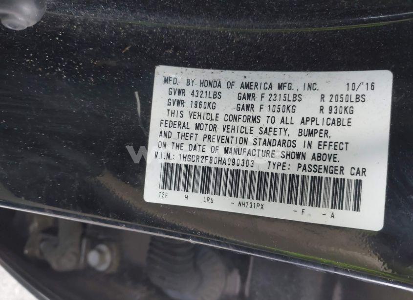 Photo 9 of 2017 Honda Accord EX-L (VIN 1HGCR2F80HA090303)