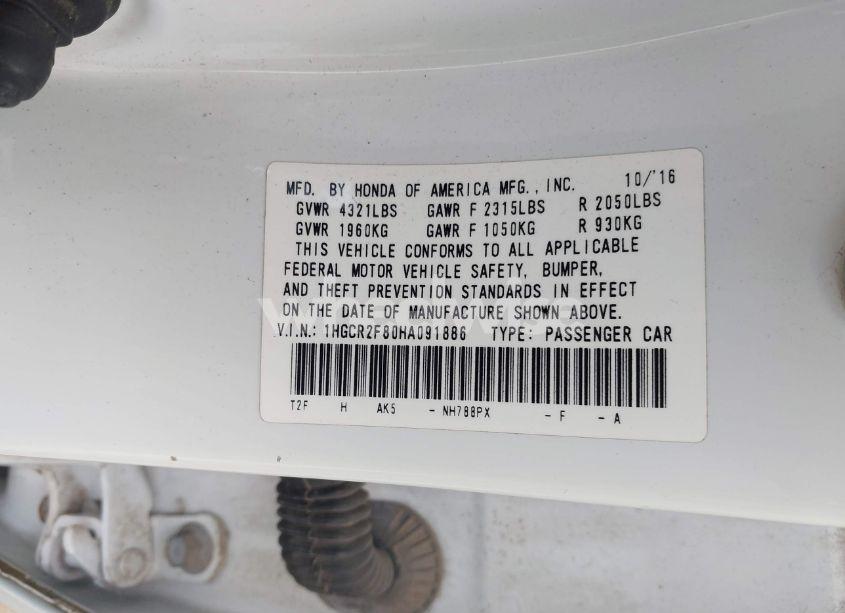 Photo 9 of 2017 Honda Accord EX-L (VIN 1HGCR2F80HA091886)