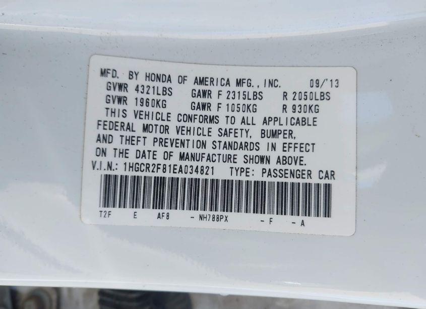 Photo 9 of 2014 Honda Accord EX-L (VIN 1HGCR2F81EA034821)