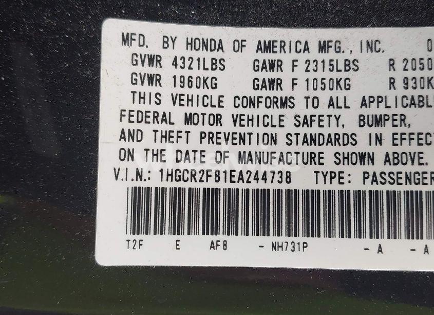 Photo 9 of 2014 Honda Accord EX-L (VIN 1HGCR2F81EA244738)