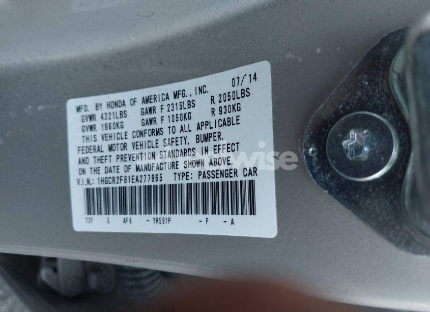 Photo 9 of 2014 Honda Accord EX-L (VIN 1HGCR2F81EA277965)