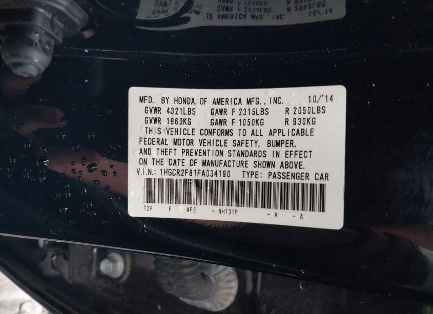 Photo 9 of 2015 Honda Accord EX-L (VIN 1HGCR2F81FA034190)