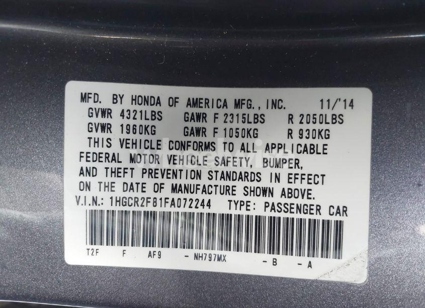 Photo 9 of 2015 Honda Accord EX-L (VIN 1HGCR2F81FA072244)