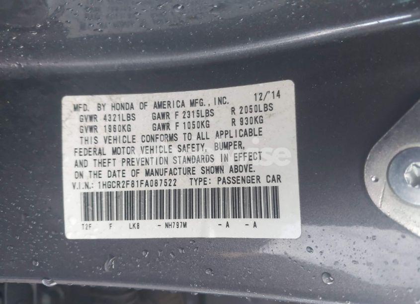 Photo 9 of 2015 Honda Accord EX-L (VIN 1HGCR2F81FA087522)