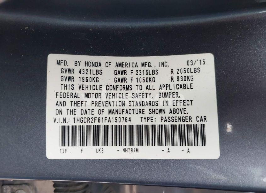 Photo 9 of 2015 Honda Accord EX-L (VIN 1HGCR2F81FA150764)