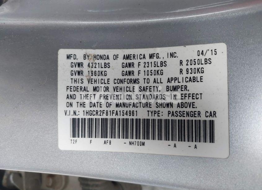 Photo 9 of 2015 Honda Accord EX-L (VIN 1HGCR2F81FA154961)