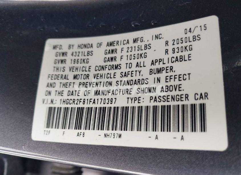 Photo 9 of 2015 Honda Accord EX-L (VIN 1HGCR2F81FA170397)