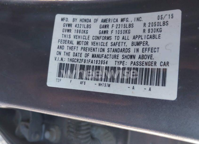 Photo 9 of 2015 Honda Accord EX-L (VIN 1HGCR2F81FA193954)