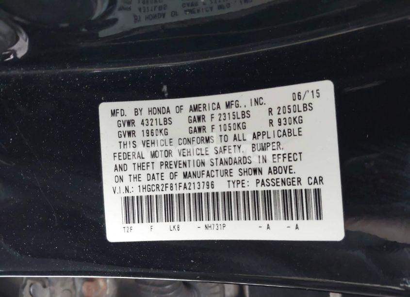 Photo 9 of 2015 Honda Accord EX-L (VIN 1HGCR2F81FA213796)