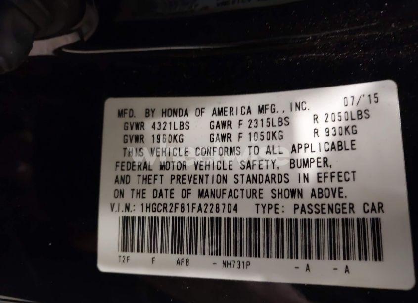 Photo 9 of 2015 Honda Accord EX-L (VIN 1HGCR2F81FA228704)