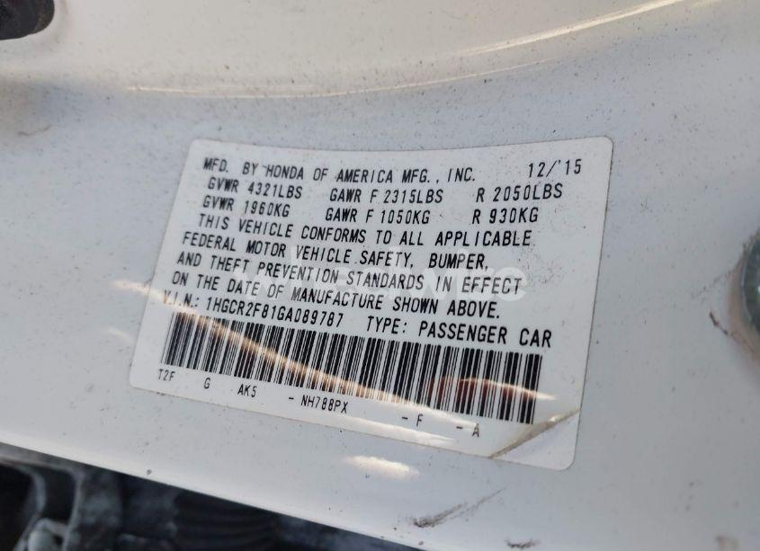 Photo 9 of 2016 Honda Accord EX-L (VIN 1HGCR2F81GA089787)