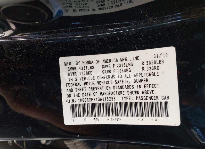 Photo 9 of 2016 Honda Accord EX-L (VIN 1HGCR2F81GA115255)