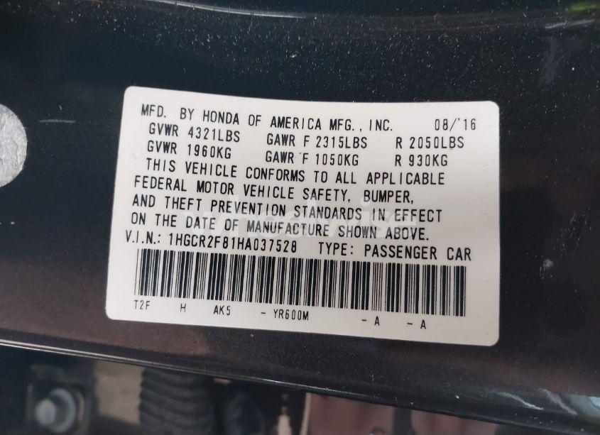 Photo 9 of 2017 Honda Accord EX-L (VIN 1HGCR2F81HA037528)