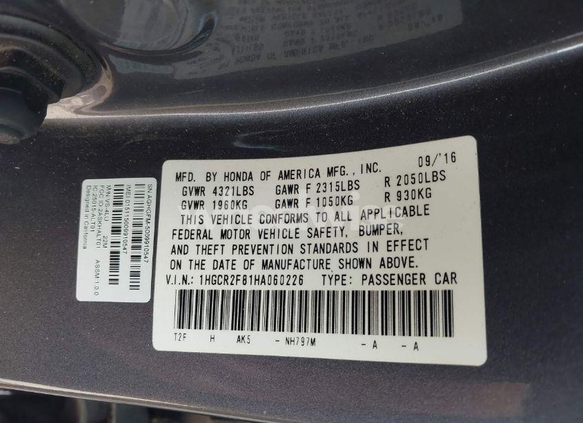 Photo 9 of 2017 Honda Accord EX-L (VIN 1HGCR2F81HA060226)