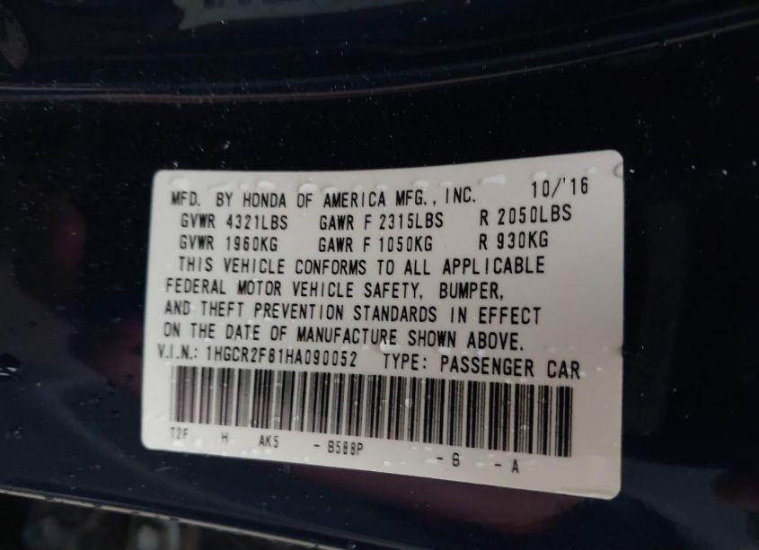 Photo 9 of 2017 Honda Accord EX-L (VIN 1HGCR2F81HA090052)