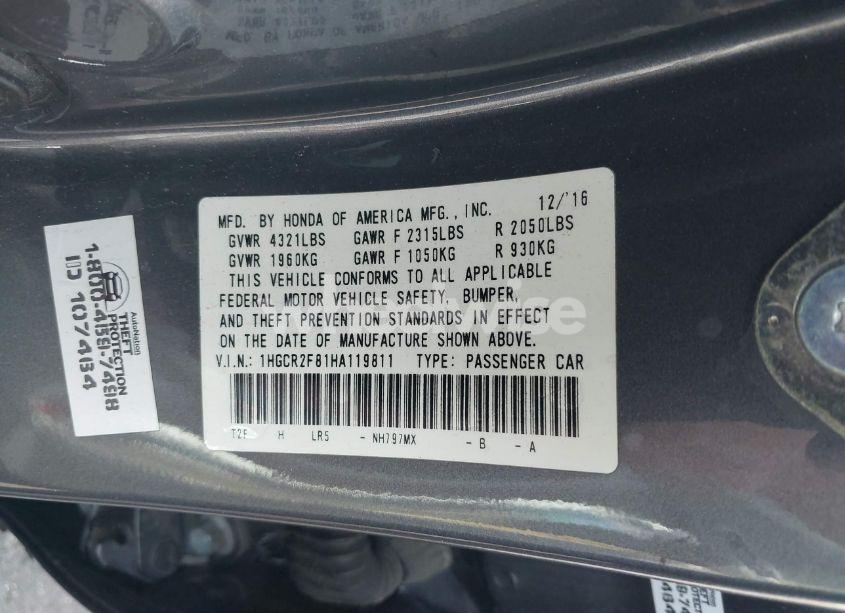 Photo 9 of 2017 Honda Accord EX-L (VIN 1HGCR2F81HA119811)