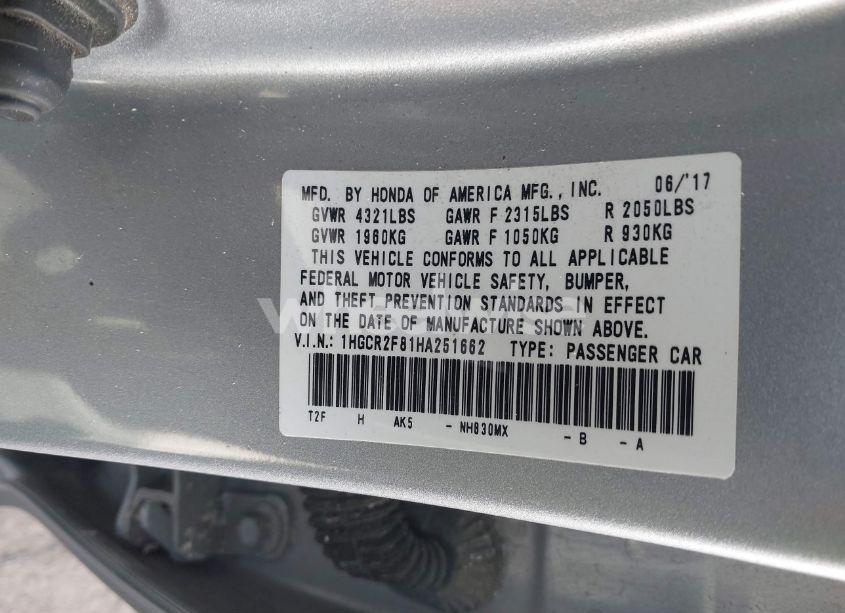 Photo 9 of 2017 Honda Accord EX-L (VIN 1HGCR2F81HA251662)