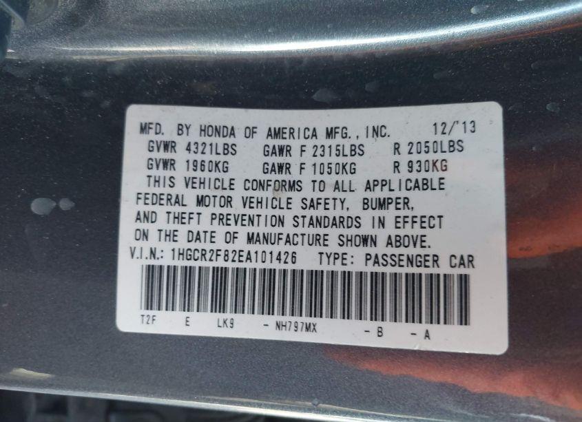 Photo 9 of 2014 Honda Accord EX-L (VIN 1HGCR2F82EA101426)