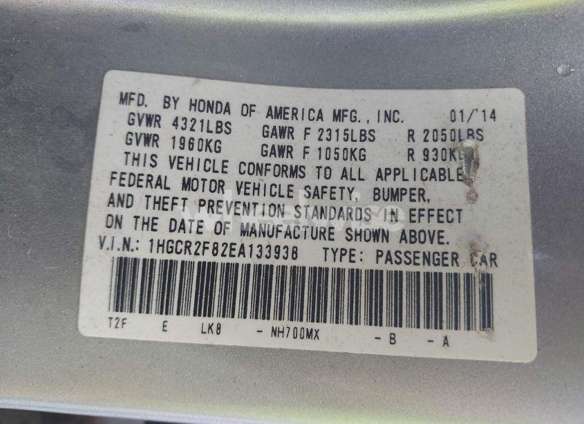 Photo 9 of 2014 Honda Accord EX-L (VIN 1HGCR2F82EA133938)