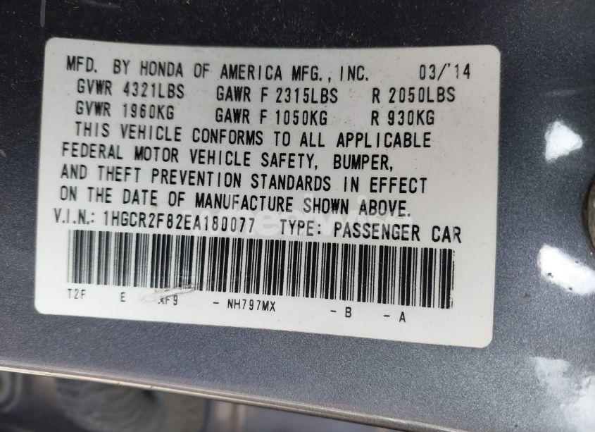 Photo 9 of 2014 Honda Accord EX-L (VIN 1HGCR2F82EA180077)