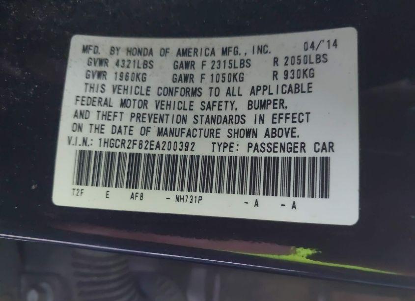 Photo 9 of 2014 Honda Accord EX-L (VIN 1HGCR2F82EA200392)