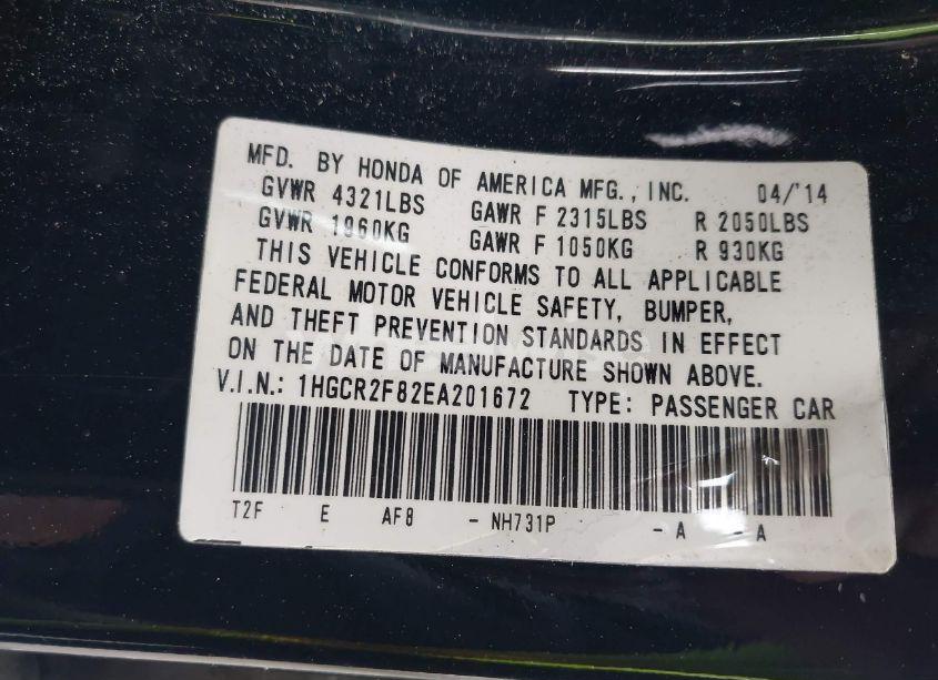 Photo 9 of 2014 Honda Accord EXL (VIN 1HGCR2F82EA201672)